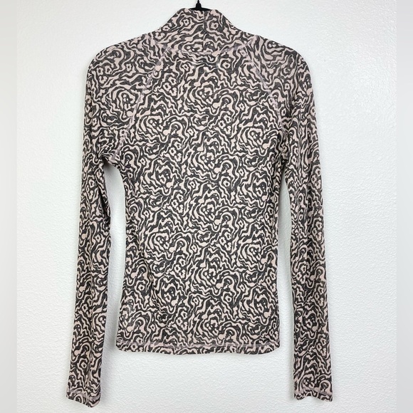 Nanushka Women's Small Raglan Turtleneck Top Mesh Jersey Graphic Animal Latte - Picture 11 of 16